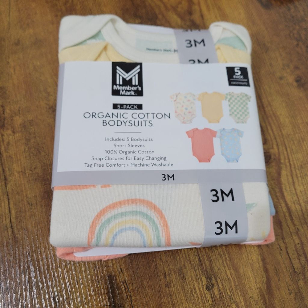 Baby 5 Pack Organic Cotton Bodysuits 3M, 6M, 18M & 24M 🌈 🎈 NWT